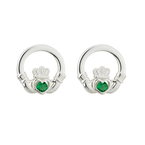 Solvar Sterling Silver Claddagh Green Heart Earrings