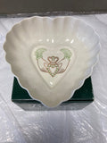 Belleek Pottery Bowl Green Claddagh Heart 6.5"