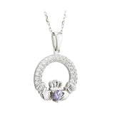 Solvar Irish Jewelry Sterling Silver Claddagh Birthstone Pendant