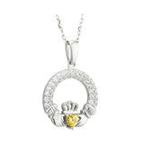 Solvar Irish Jewelry Sterling Silver Claddagh Birthstone Pendant