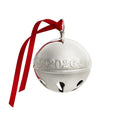 A shiny silver Christmas bell ornament with a red ribbon hanger, featuring the year '2026' embossed on the front, set against a plain white background.