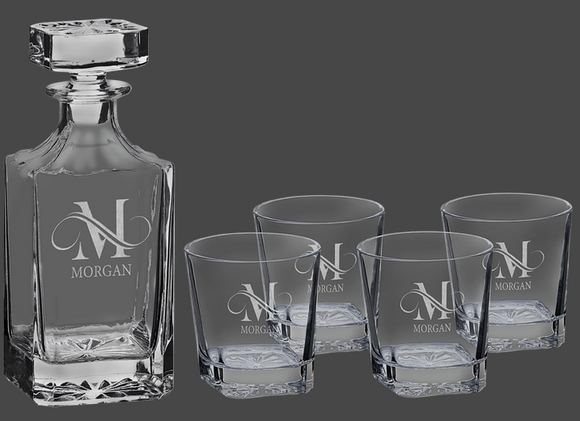 Polar Camel Square Decanter Set 10oz DOF, Set of 4