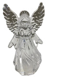 Clear glass angel figurine against a neutral background