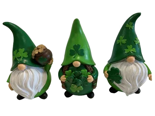 Irish Shamrock Set of 3 Gnomes