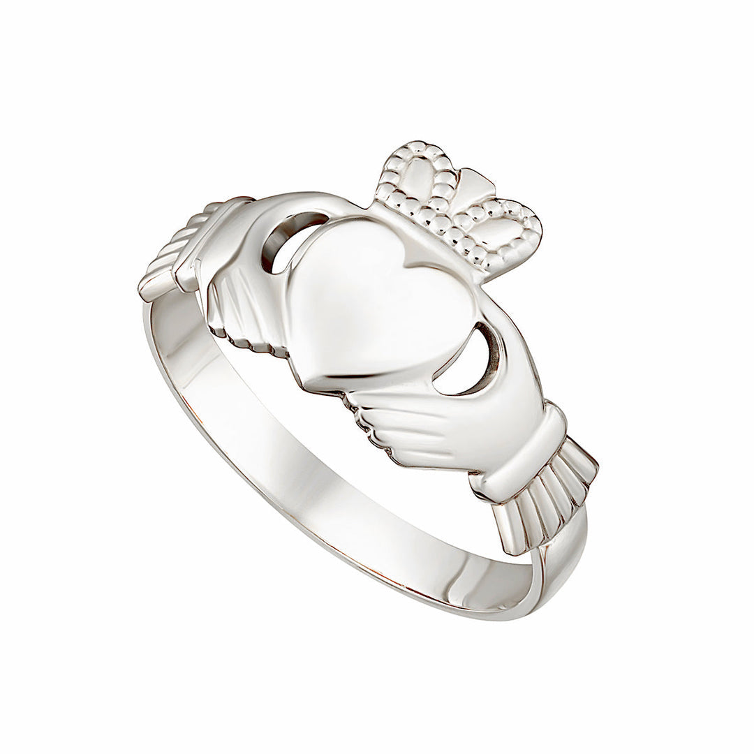 Solvar 14ct White Gold Irish Claddagh Ring Size 10