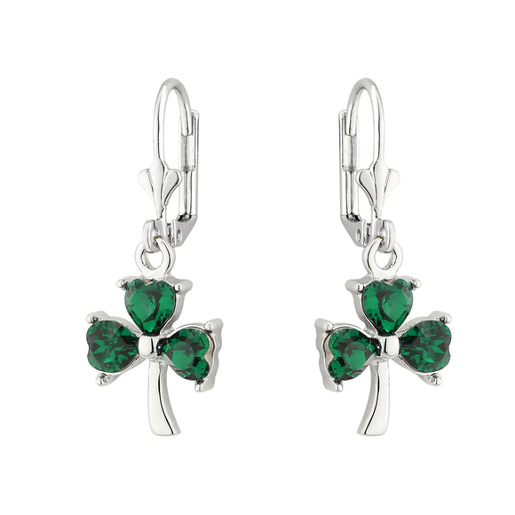 Solvar 2025 NEW Rhodium Lucky Crystal Green Shamrock Drop Earrings