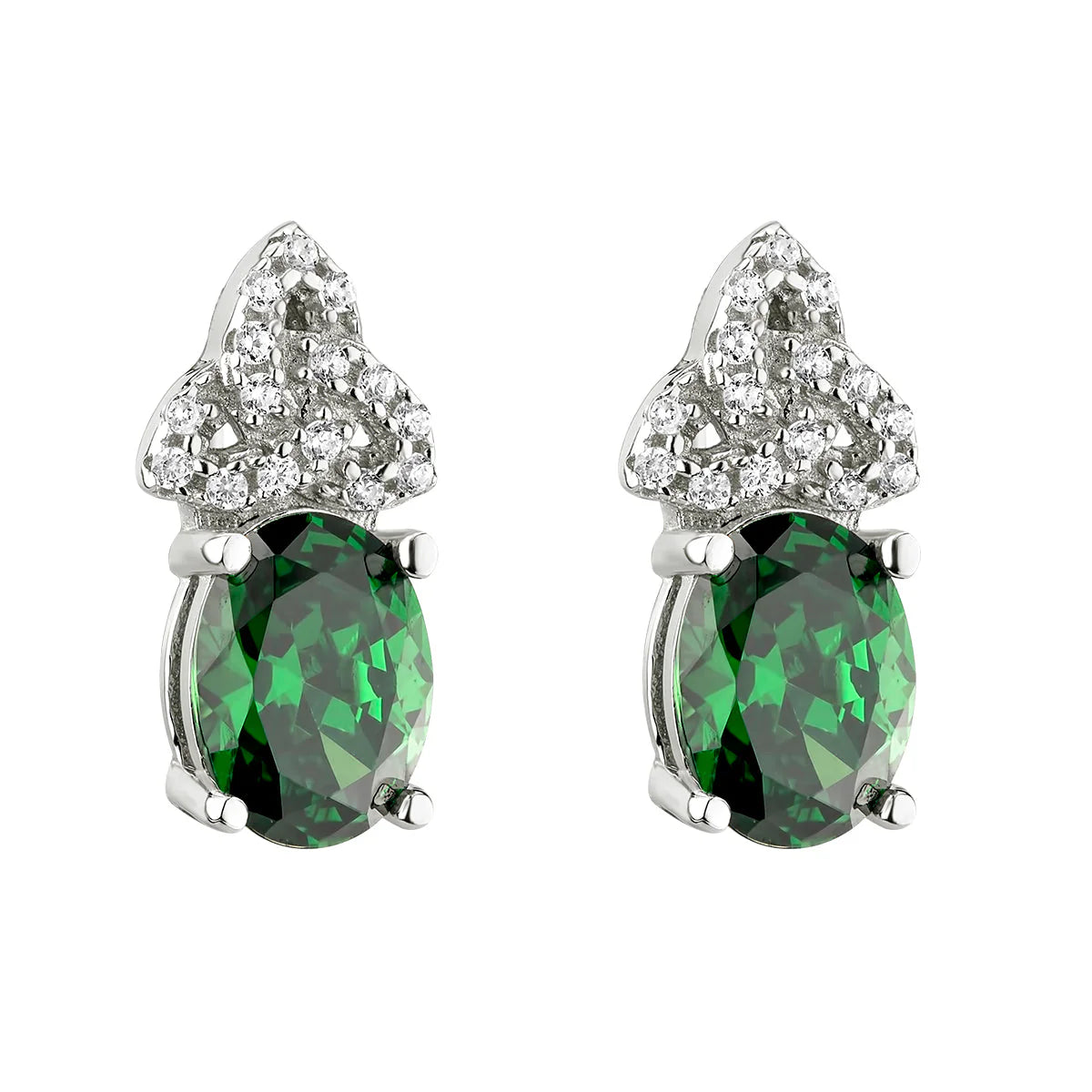 Solvar Sterling Silver Trinity Knot Synthetic Green Drop Earrings