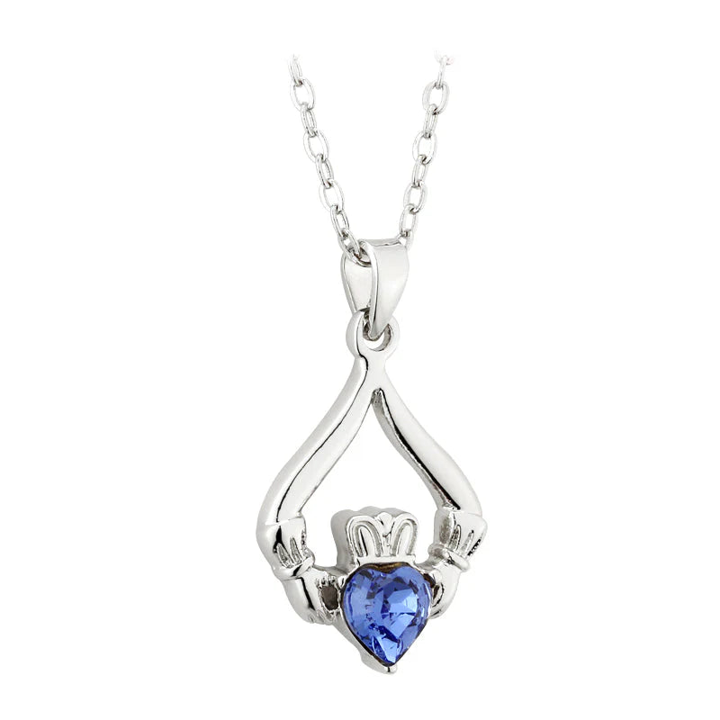 Solvar Irish Claddagh Jewelry Silver Birthstone Necklace