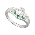 Solvar Emerald & Zirconia Wishbone Claddagh Ring Size 7.5