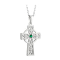 Solvar Sterling Silver Celtic Cross Trinity Knot Emerald Necklace