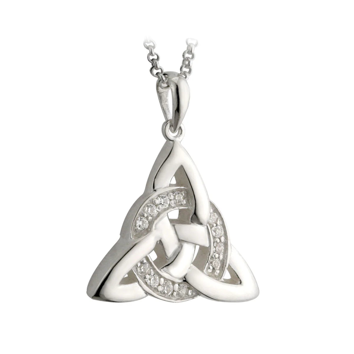 Solvar Sterling Silver Cubic Zirconia Circle Trinity Knot Necklace