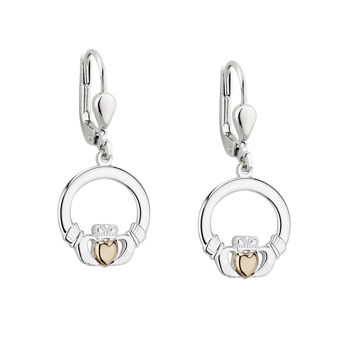 Solvar Sterling Silver Irish Claddagh Jewelry 10ct Heart Drop Earrings 