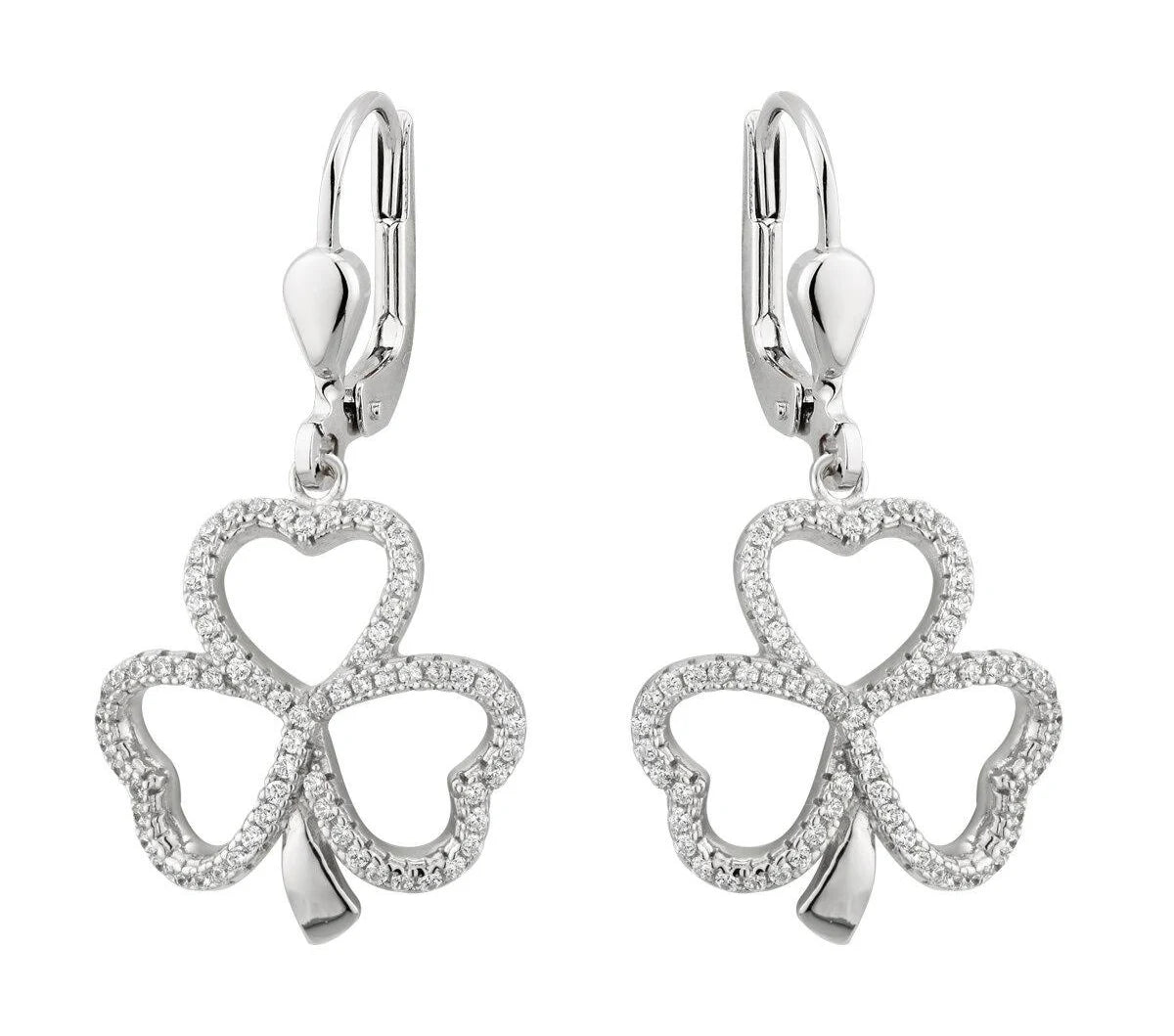 Solvar Sterling Silver Shamrock Jewelry Zirconia Earrings