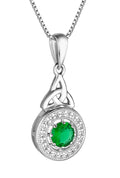 Solvar Sterling Silver Trinity Knot Drop CZ Emerald Round Necklace