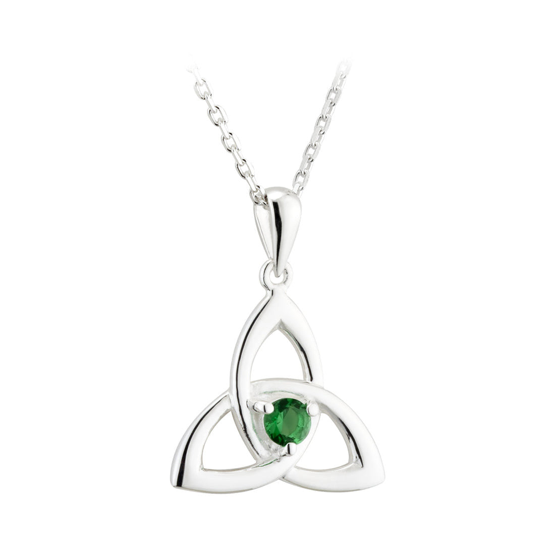 Solvar Sterling Silver Trinity Knot Green Agate Necklace 