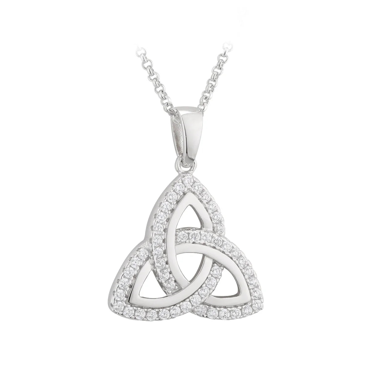 Solvar Sterling Silver Zirconia Outlined Trinity Knot Necklace 