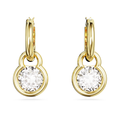A pair of gold-tone plated Swarovski drop earrings with bezel-set round white crystals.