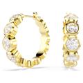 A pair of gold-tone plated hoop earrings with round-cut Swarovski Zirconia set in a modern bezel setting.