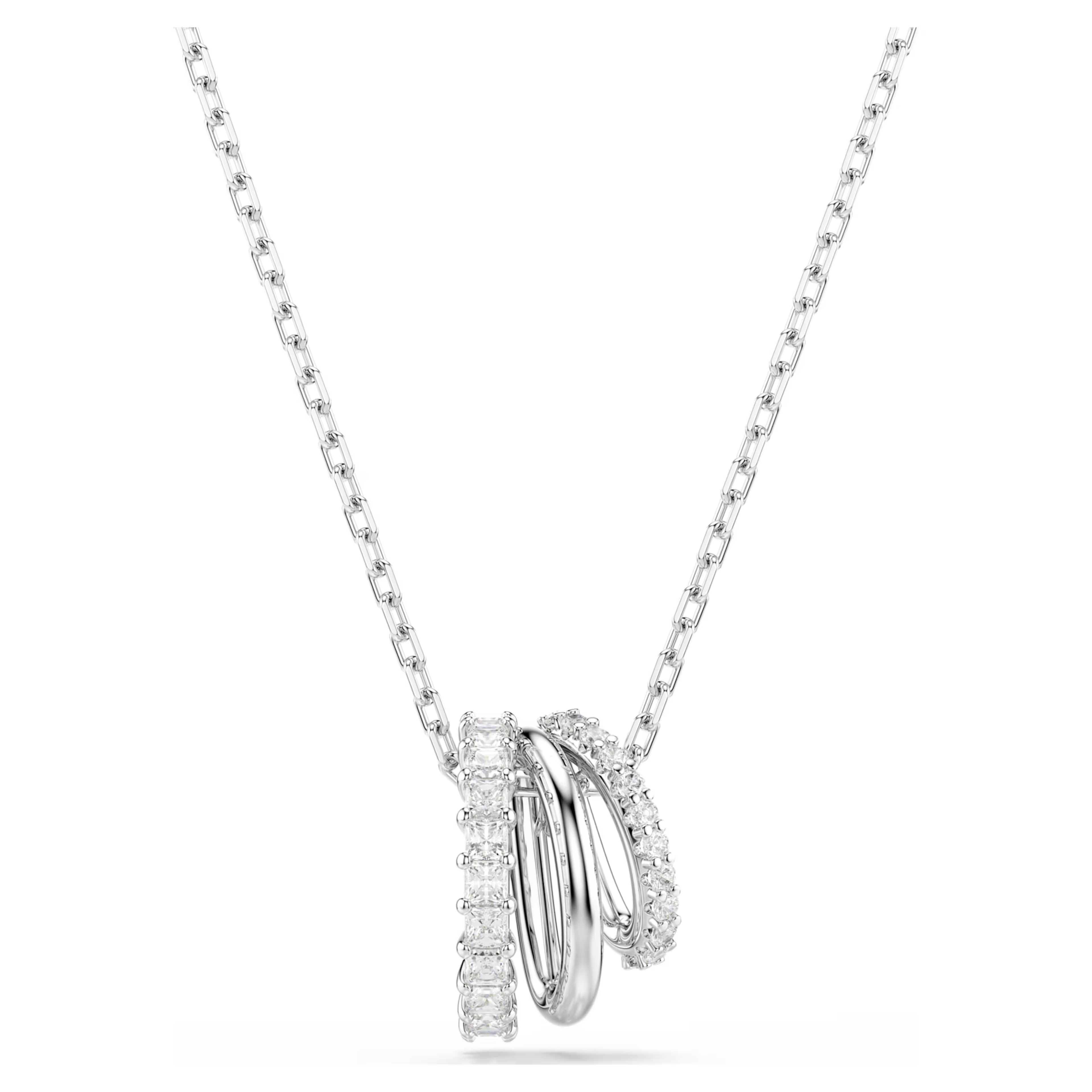 Silver necklace with a pendant on a white background