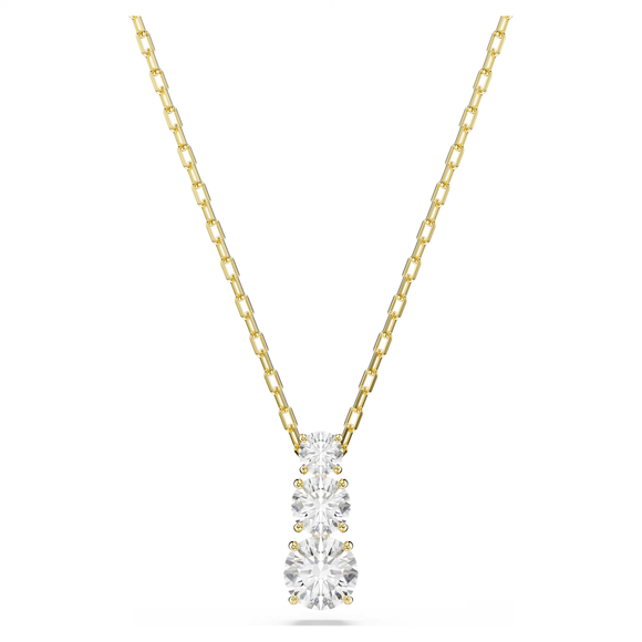Gold necklace with a diamond pendant on a white background