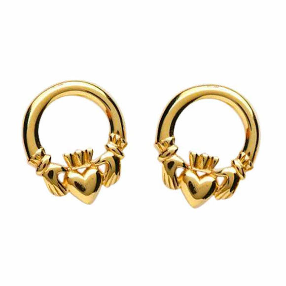 Fado 14ct Gold Claddagh Pierced Earrings