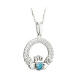 Solvar Irish Jewelry Sterling Silver Claddagh Birthstone Pendant