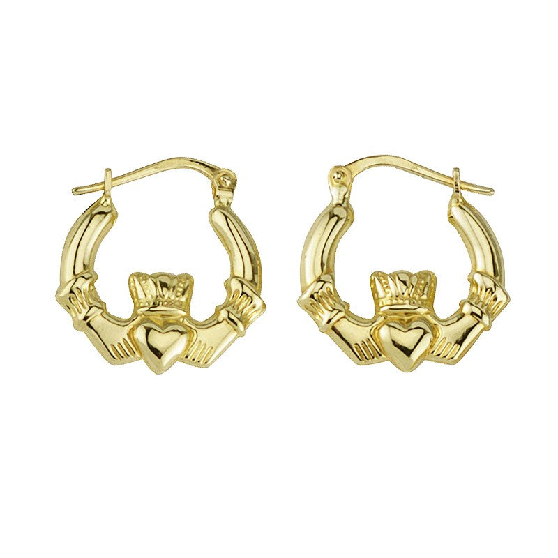 Solvar 9ct Gold Claddagh Jewelry Earring Hoops, Pair