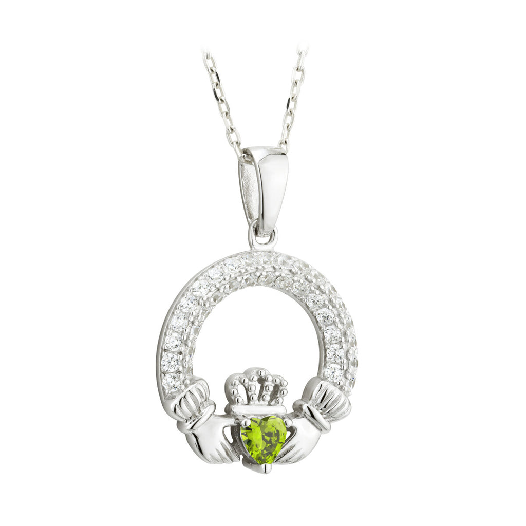 Solvar Irish Jewelry Sterling Silver Claddagh Birthstone Pendant August