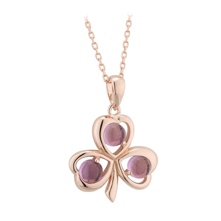 Solvar Rose Gold Plated Amethyst Shamrock Jewelry Necklace