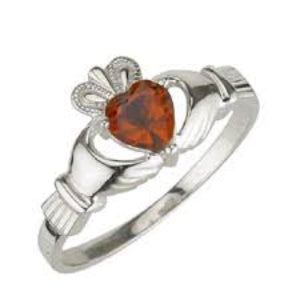 Solvar Sterling Silver Garnet Claddagh Ring
